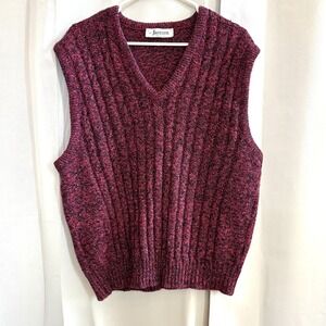 Vtg Jantzen 90s Sweater Vest Large Y2K Maroon Confetti Cable Knit Retro 18837x
